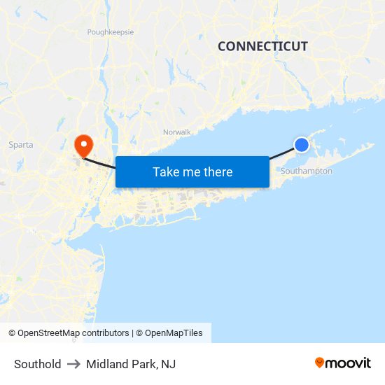 Southold to Midland Park, NJ map