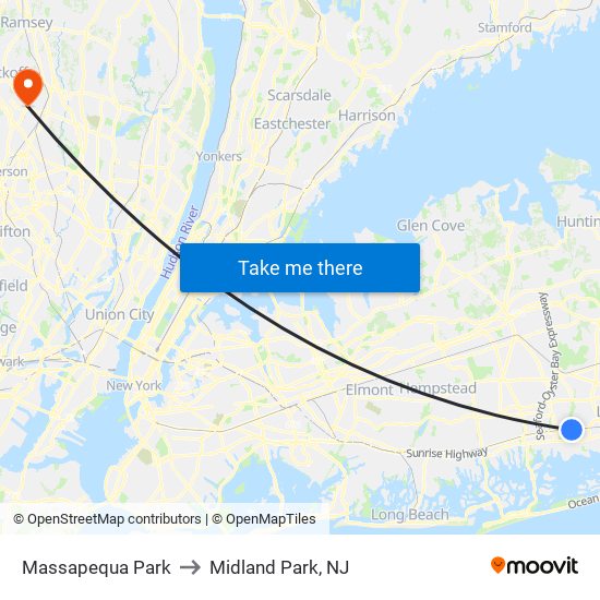 Massapequa Park to Midland Park, NJ map