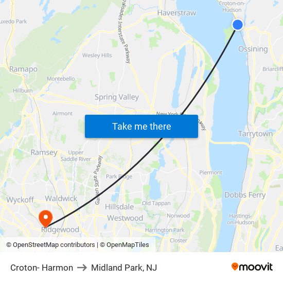 Croton- Harmon to Midland Park, NJ map