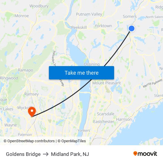 Goldens Bridge to Midland Park, NJ map