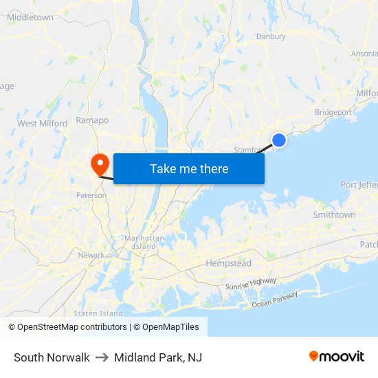 South Norwalk to Midland Park, NJ map