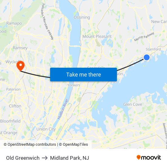 Old Greenwich to Midland Park, NJ map