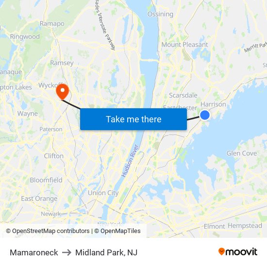 Mamaroneck to Midland Park, NJ map