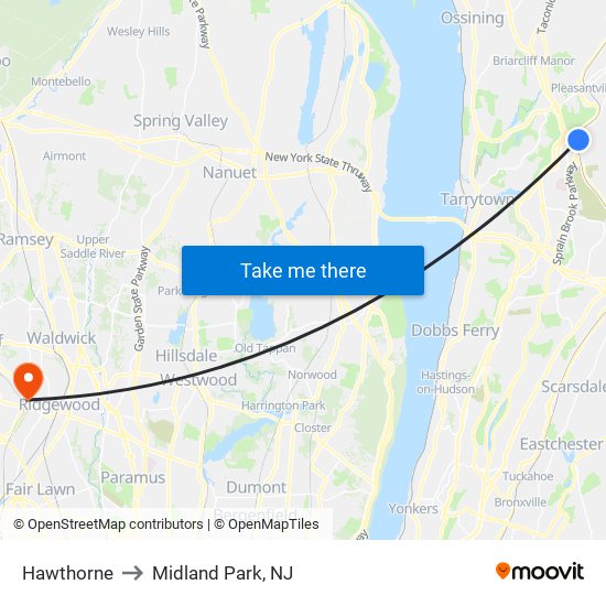 Hawthorne to Midland Park, NJ map