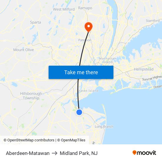 Aberdeen-Matawan to Midland Park, NJ map