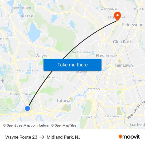 Wayne Route 23 to Midland Park, NJ map