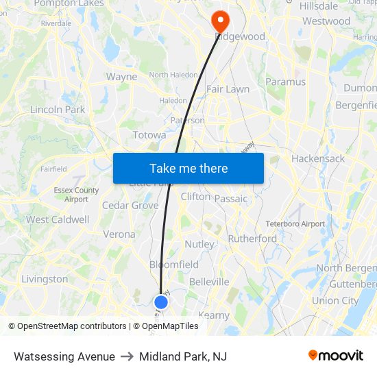 Watsessing Avenue to Midland Park, NJ map