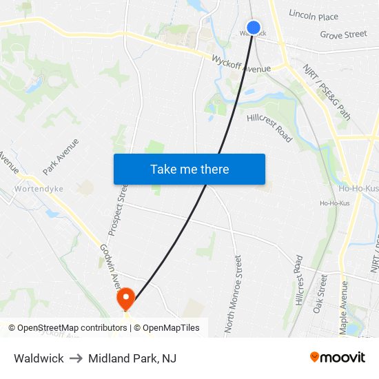 Waldwick to Midland Park, NJ map