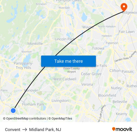 Convent to Midland Park, NJ map