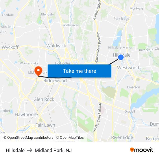 Hillsdale to Midland Park, NJ map