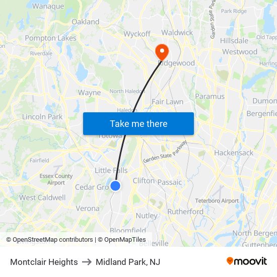 Montclair Heights to Midland Park, NJ map