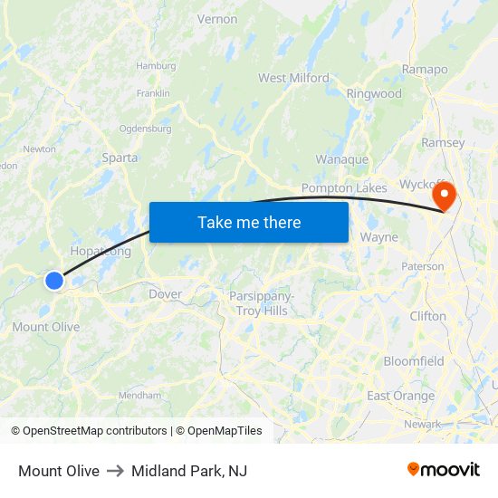 Mount Olive to Midland Park, NJ map