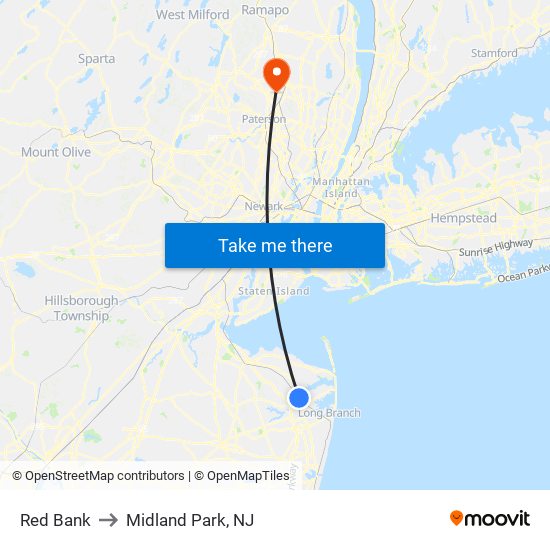 Red Bank to Midland Park, NJ map