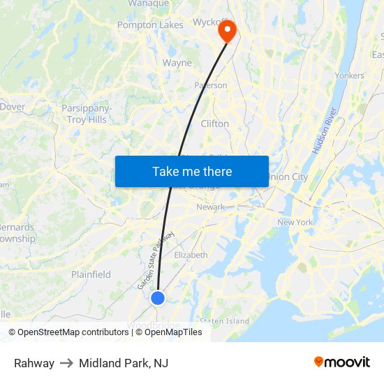 Rahway to Midland Park, NJ map