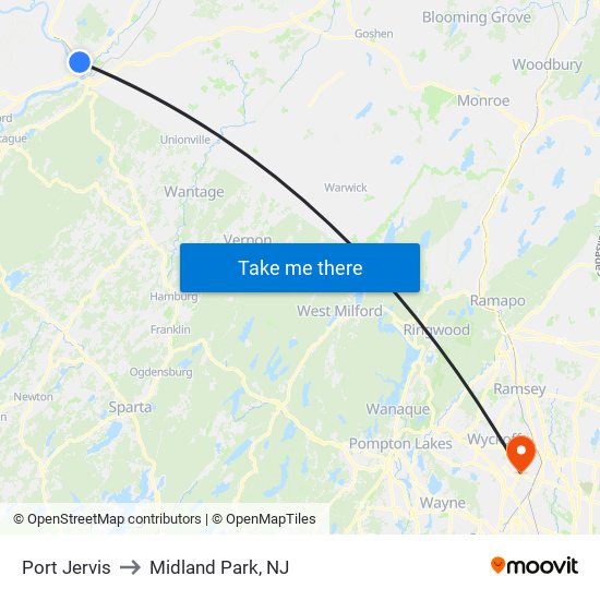 Port Jervis to Midland Park, NJ map
