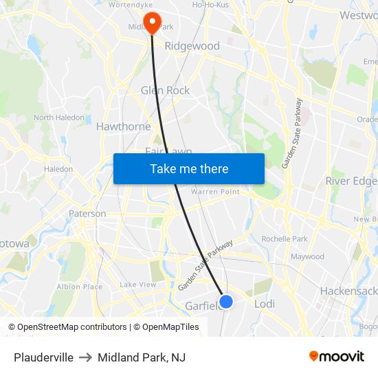 Plauderville to Midland Park, NJ map