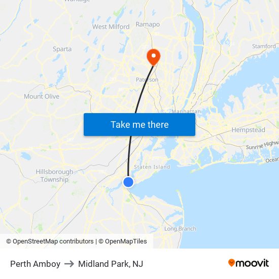 Perth Amboy to Midland Park, NJ map