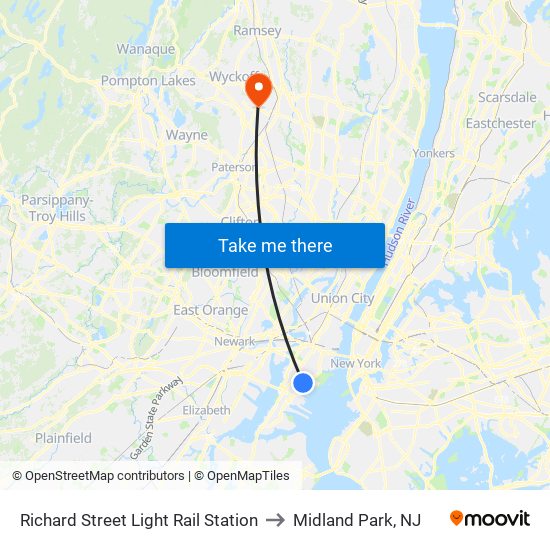 Richard Street Light Rail Station to Midland Park, NJ map