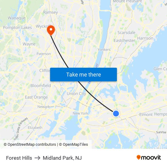 Forest Hills to Midland Park, NJ map