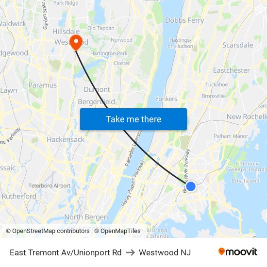 East Tremont Av/Unionport Rd to Westwood NJ map