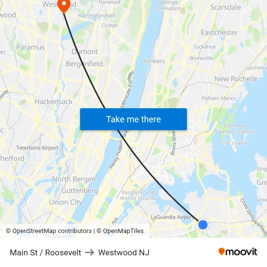Main St / Roosevelt to Westwood NJ map