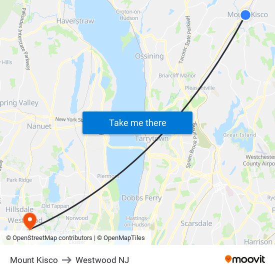 Mount Kisco to Westwood NJ map