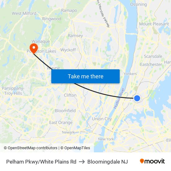 Pelham Pkwy/White Plains Rd to Bloomingdale NJ map