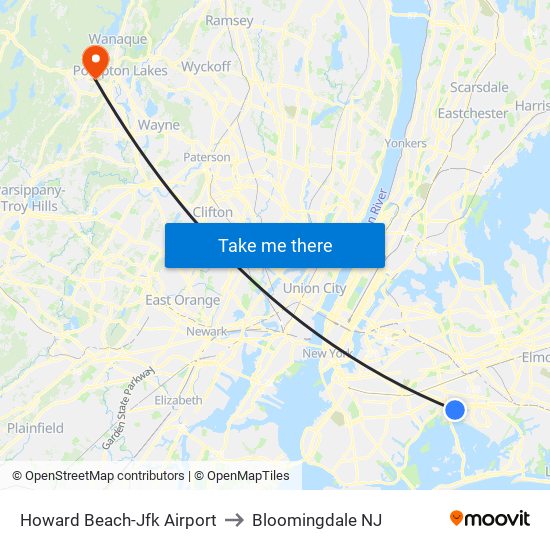 Howard Beach-Jfk Airport to Bloomingdale NJ map