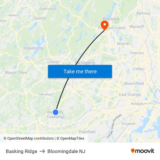 Basking Ridge to Bloomingdale NJ map