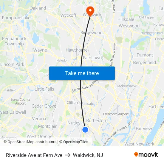 Riverside Ave at Fern Ave to Waldwick, NJ map