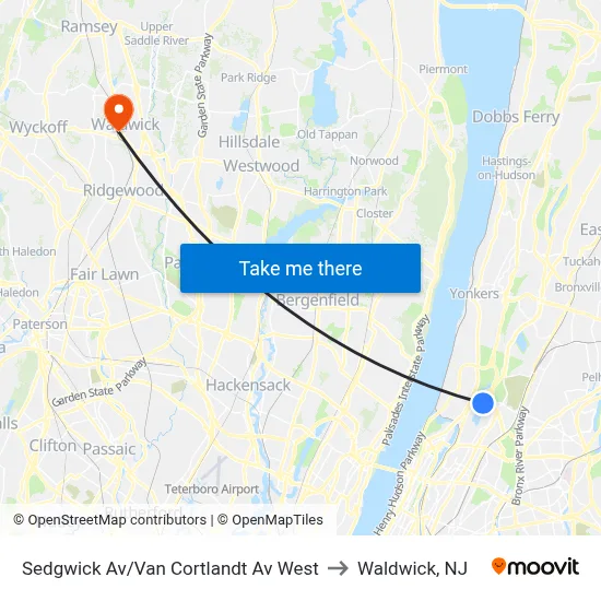 Sedgwick Av/Van Cortlandt Av West to Waldwick, NJ map