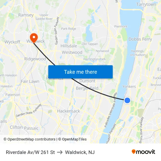 Riverdale Av/W 261 St to Waldwick, NJ map