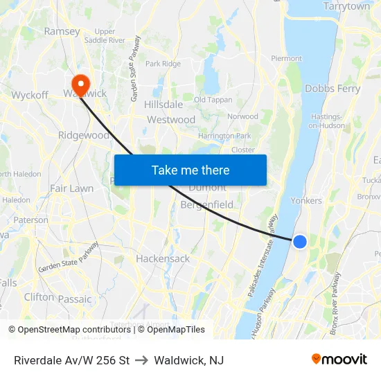 Riverdale Av/W 256 St to Waldwick, NJ map