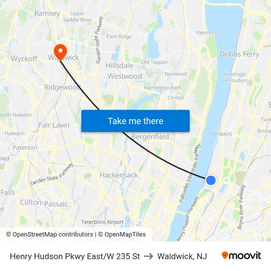 Henry Hudson Pkwy East/W 235 St to Waldwick, NJ map