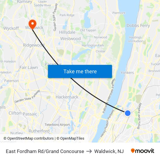 East Fordham Rd/Grand Concourse to Waldwick, NJ map