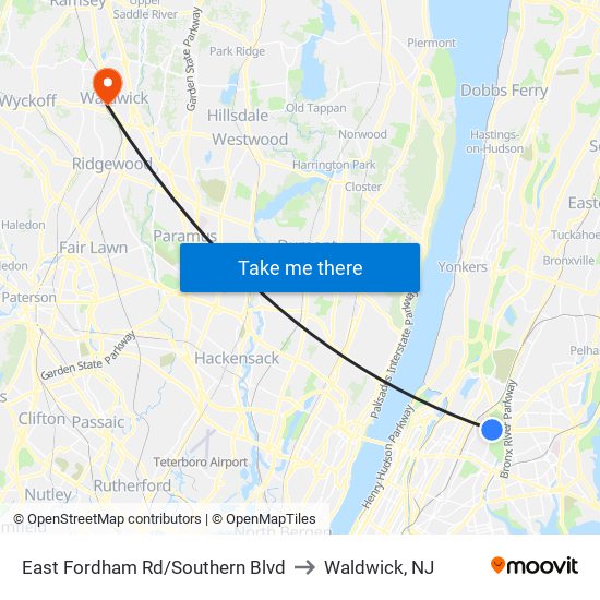 East Fordham Rd/Southern Blvd to Waldwick, NJ map