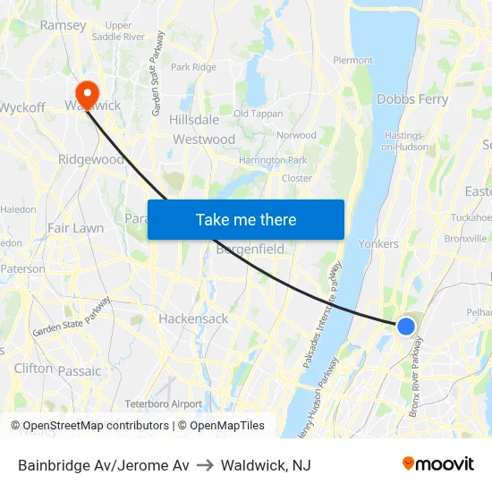Bainbridge Av/Jerome Av to Waldwick, NJ map