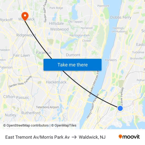 East Tremont Av/Morris Park Av to Waldwick, NJ map