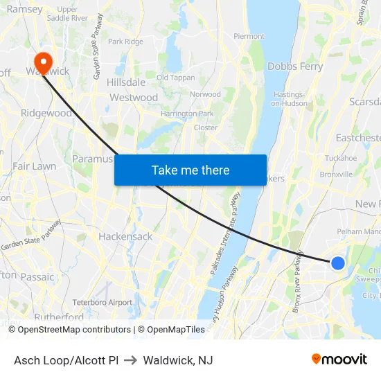 Asch Loop/Alcott Pl to Waldwick, NJ map
