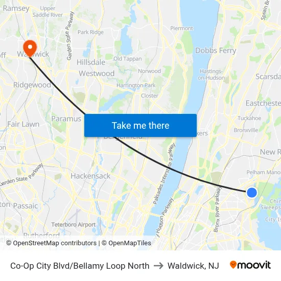Co-Op City Blvd/Bellamy Loop North to Waldwick, NJ map