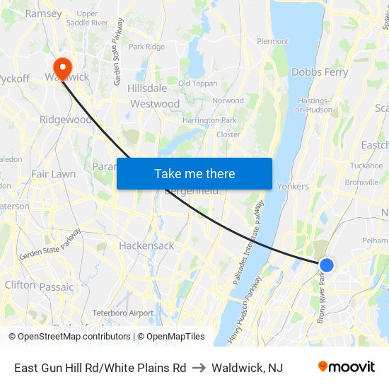 East Gun Hill Rd/White Plains Rd to Waldwick, NJ map