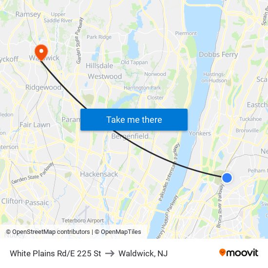 White Plains Rd/E 225 St to Waldwick, NJ map