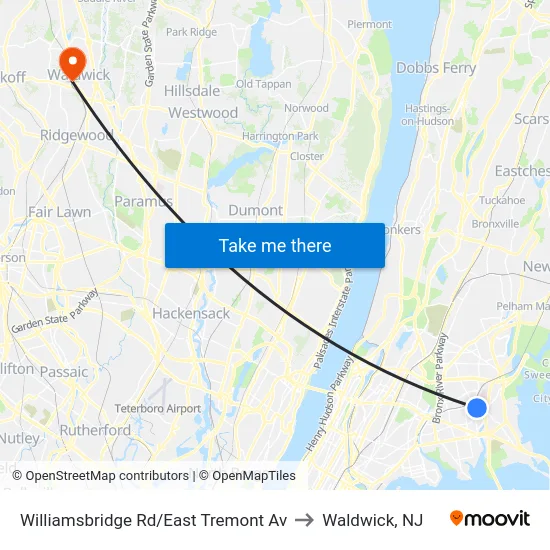 Williamsbridge Rd/East Tremont Av to Waldwick, NJ map
