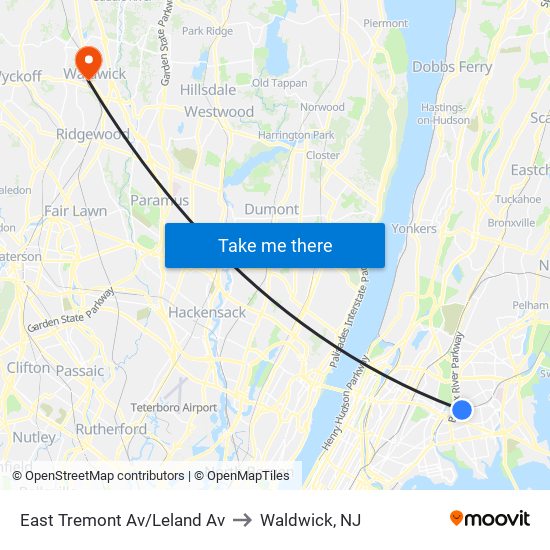 East Tremont Av/Leland Av to Waldwick, NJ map