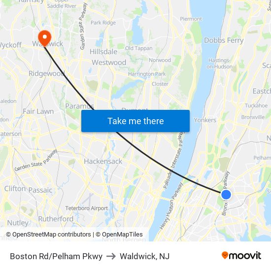 Boston Rd/Pelham Pkwy to Waldwick, NJ map