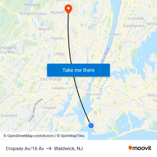 Cropsey Av/16 Av to Waldwick, NJ map
