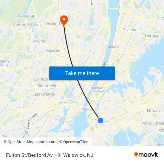 Fulton St/Bedford Av to Waldwick, NJ map