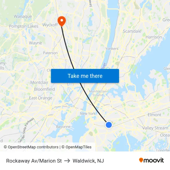 Rockaway Av/Marion St to Waldwick, NJ map