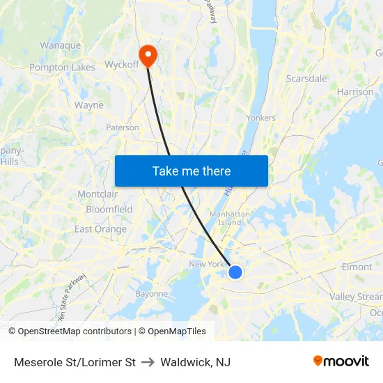 Meserole St/Lorimer St to Waldwick, NJ map
