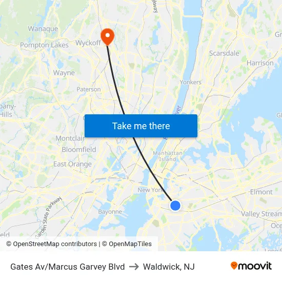 Gates Av/Marcus Garvey Blvd to Waldwick, NJ map